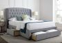 Elise Grey Winged Upholstered Drawer Storage Bed Frame - Double
