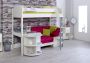 Noah White High Sleeper Bed Frame With Desk & Pink Futon