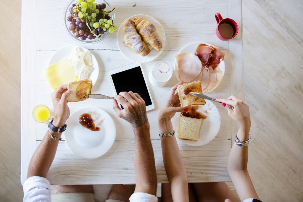 Above view of couple having breakfast