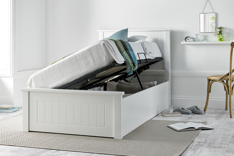 white side opening ottoman bed with covers