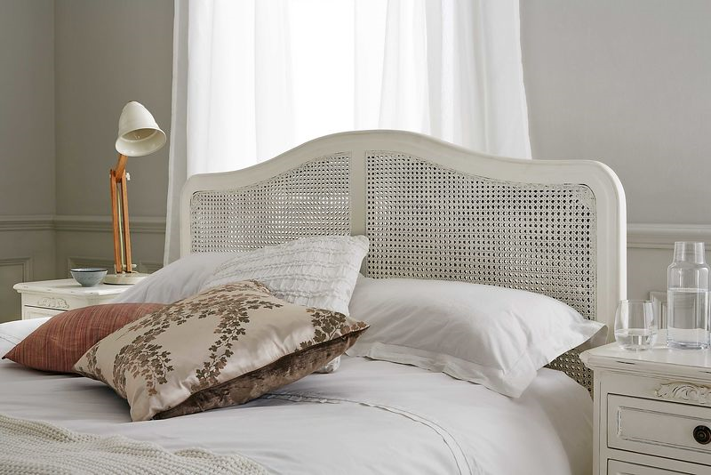 close up of the loire rattan bed in white