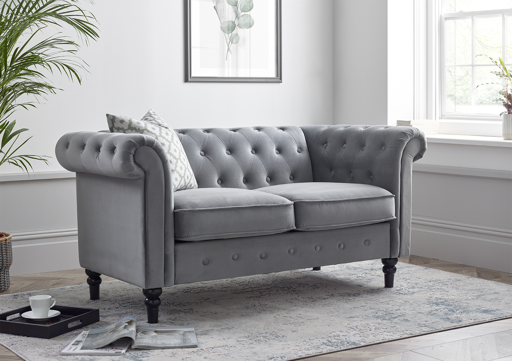 View Chesterfield Grey Velvet 2 Seater Sofa Time4Sleep information