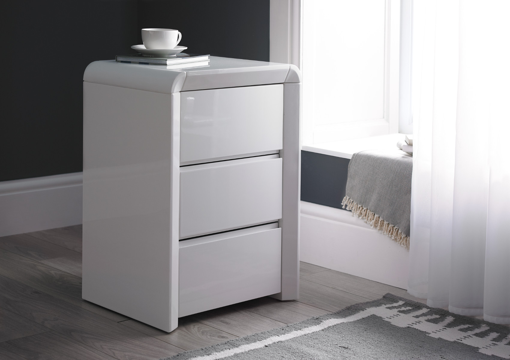 View Ice High Gloss 3 Drawer Bedside White Time4Sleep information
