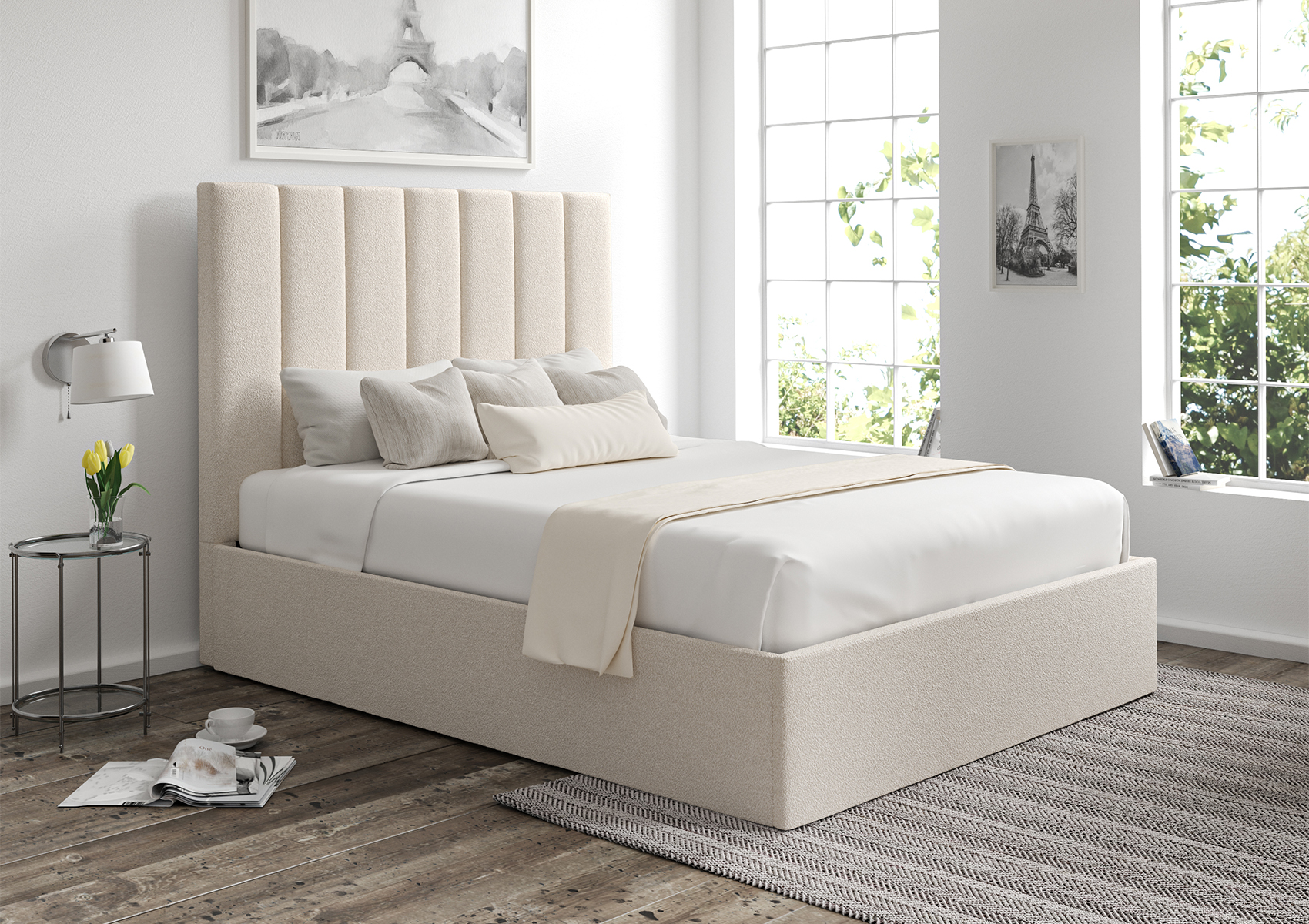 View Amalfi Boucle Ivory Upholstered Ottoman Bed Frame Only Time4Sleep information