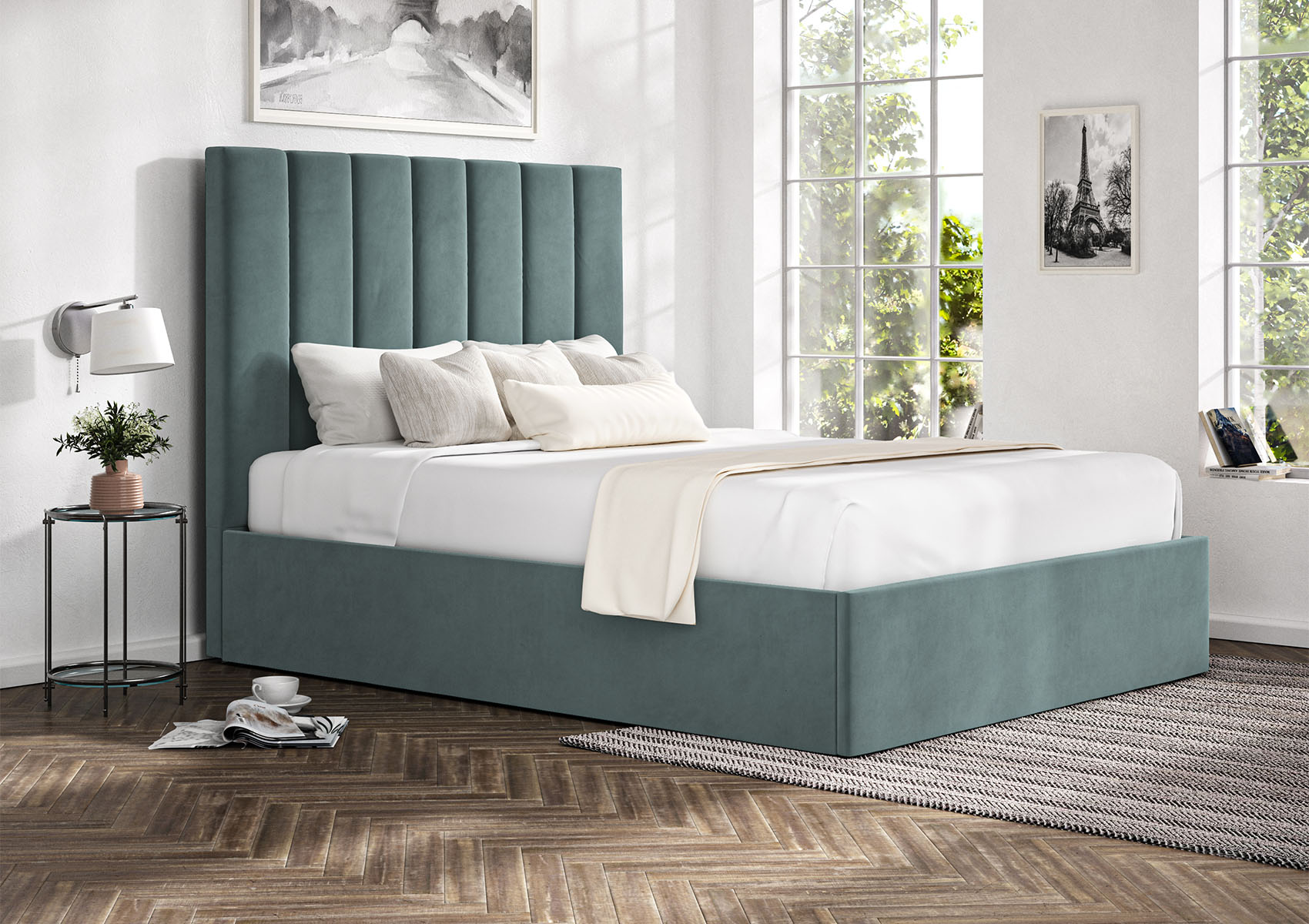 View Amalfi Eden Sea Grass Upholstered Ottoman Bed Frame Only Time4Sleep information