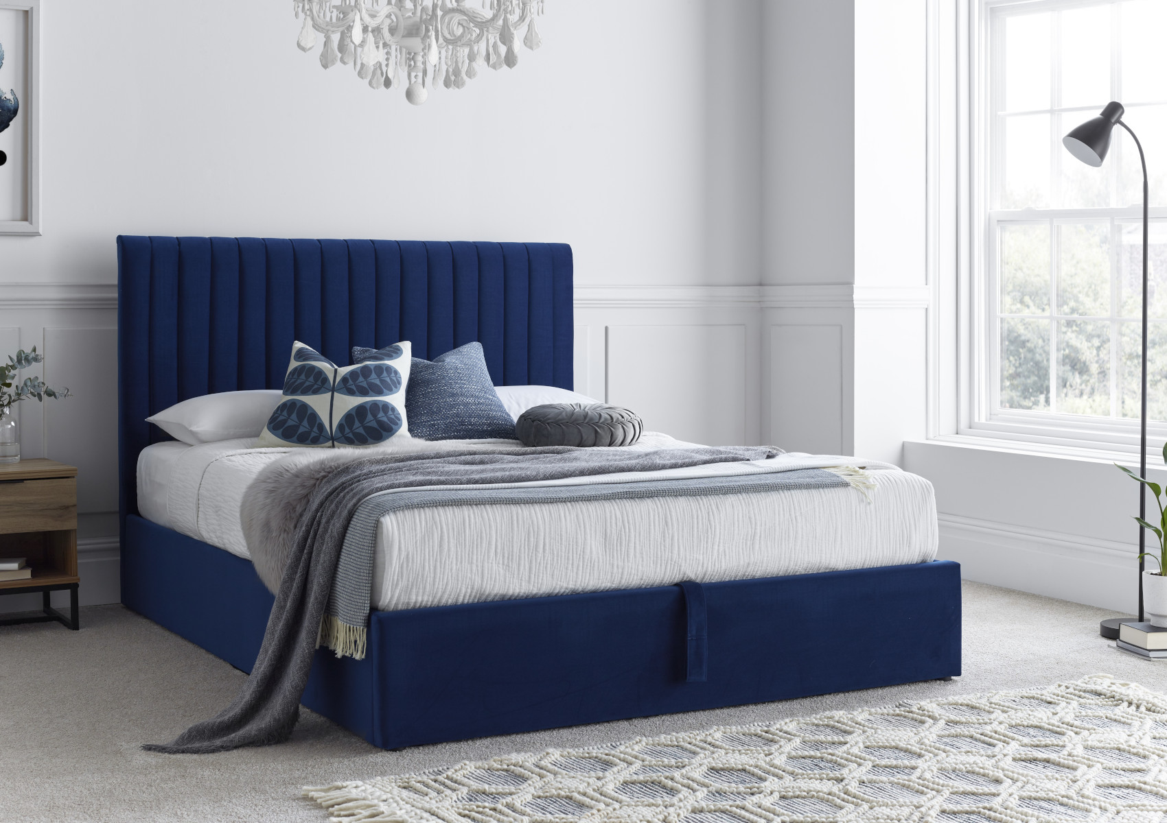 View Annabel Blue Upholstered King Size Ottoman Bed Time4Sleep information