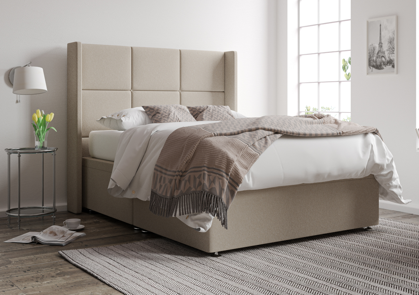 View Jane Arran Natural Upholstered Double Ottoman Bed Time4Sleep information