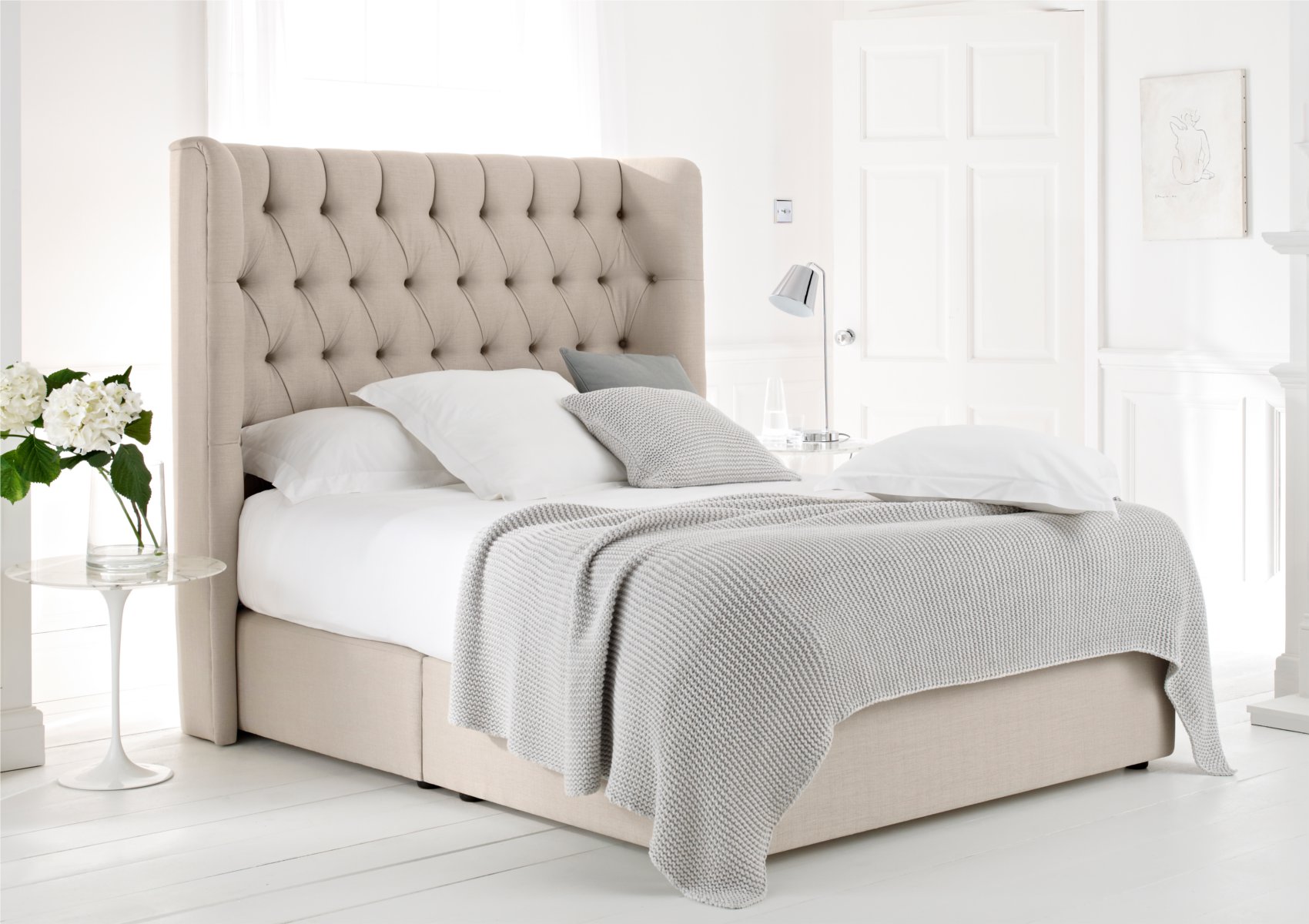 View Knightsbridge Harbour Grey Upholstered King Size Divan Bed Time4Sleep information