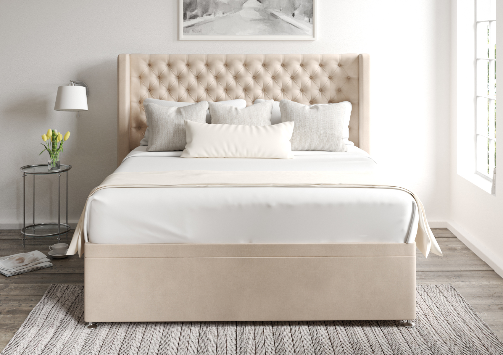 View Bella Arran Natural Upholstered Super King Ottoman Bed Time4Sleep information