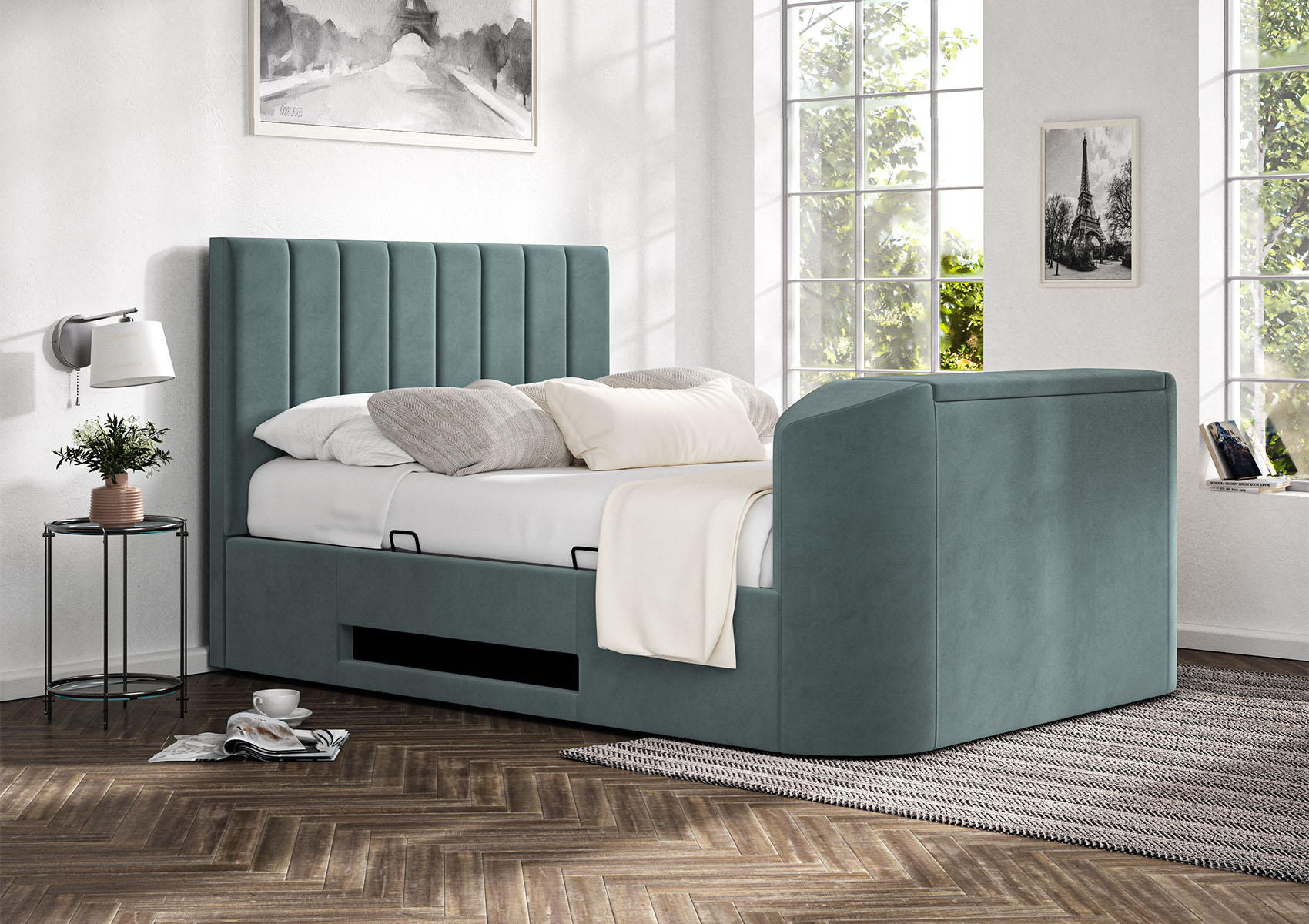 View Berkley Upholstered Eden Sea Grass Multifunctional Ottoman Smart TV Bed Bed Frame Only Time4Sleep information