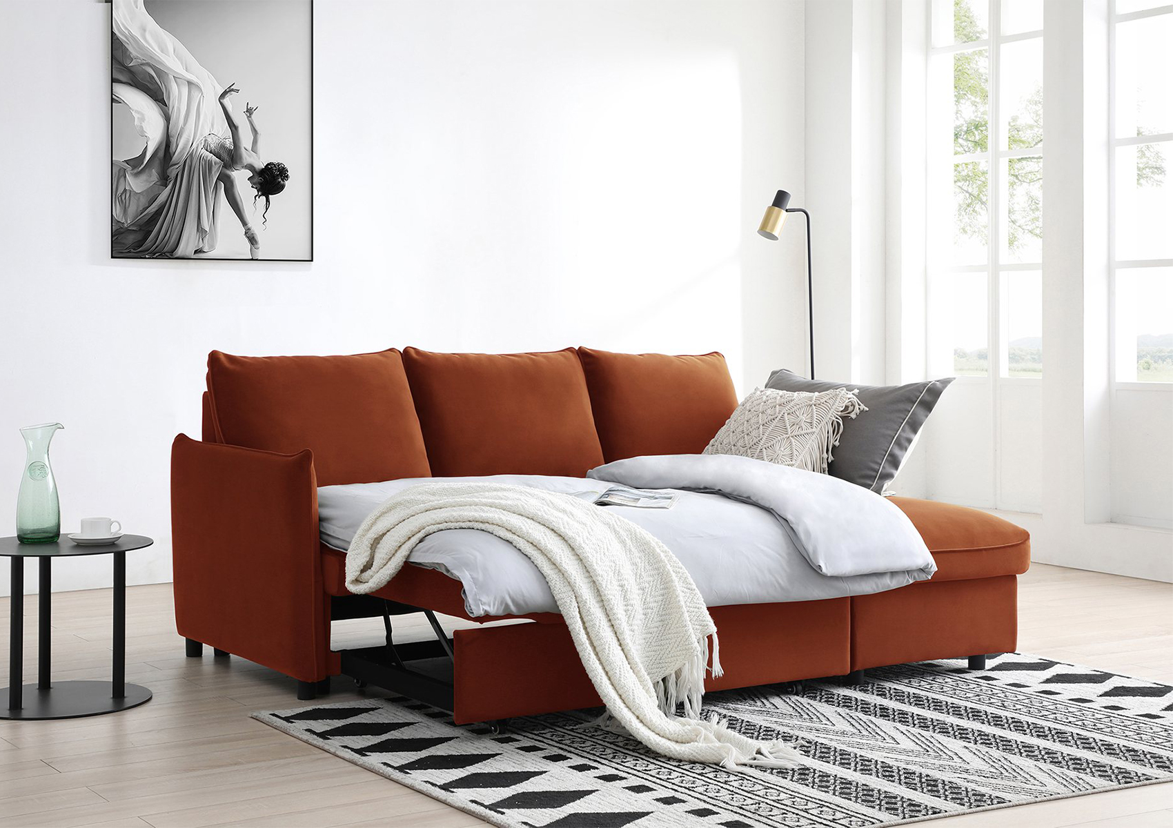 View Coniston Burnt Orange Corner Sofa Bed Time4Sleep information