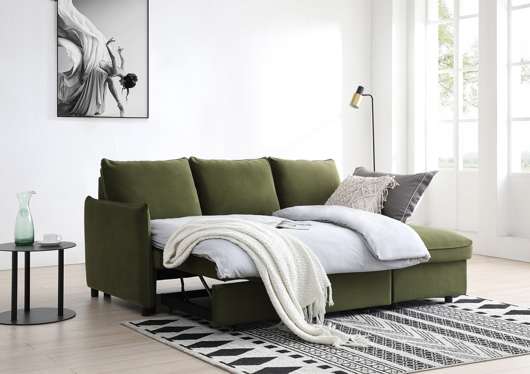 View Coniston Olive Green Corner Sofa Bed Time4Sleep information