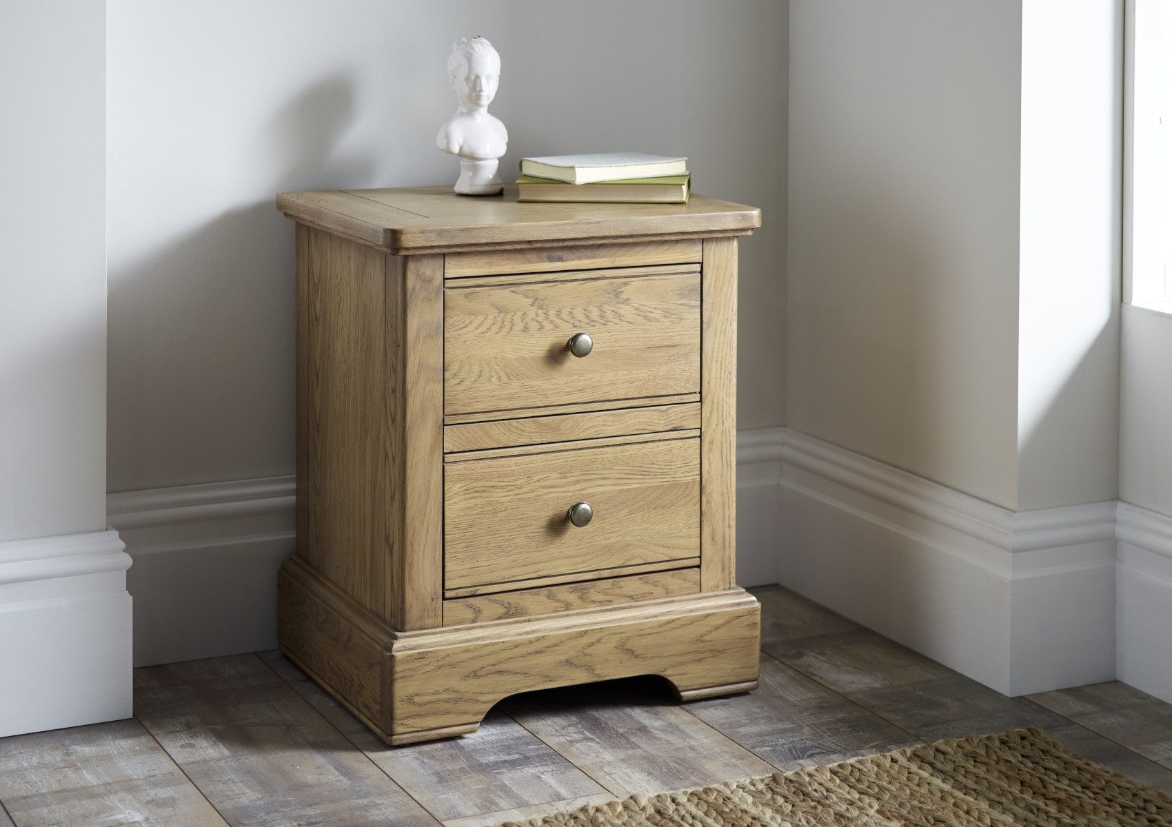 View Bordeaux Oak 2 Drawer Bedside Time4Sleep information