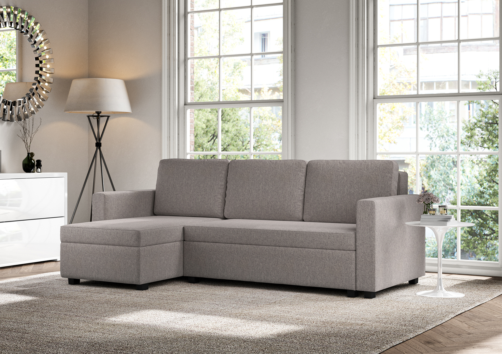 View Cagliari Corner Ottoman Linear Grey Sofa Bed Time4Sleep information