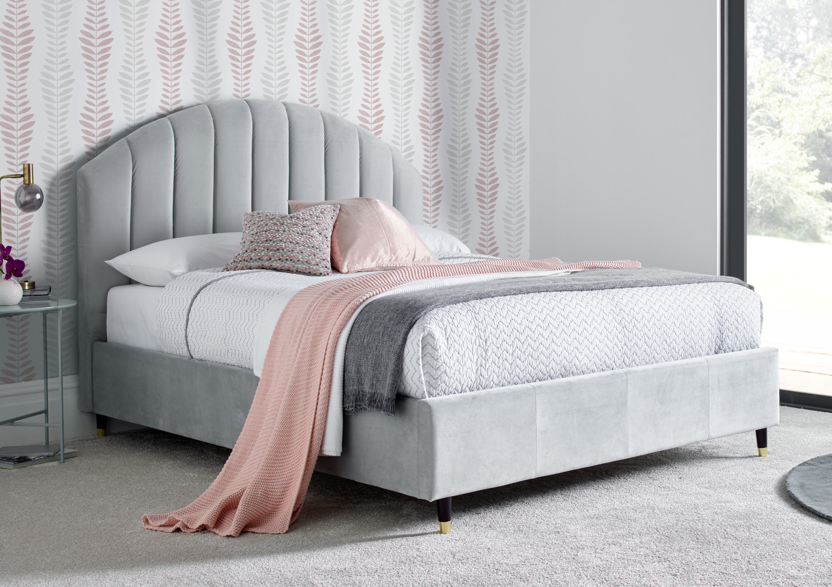 View Cara Silver Grey Velvet Upholstered Bed Frame Time4Sleep information