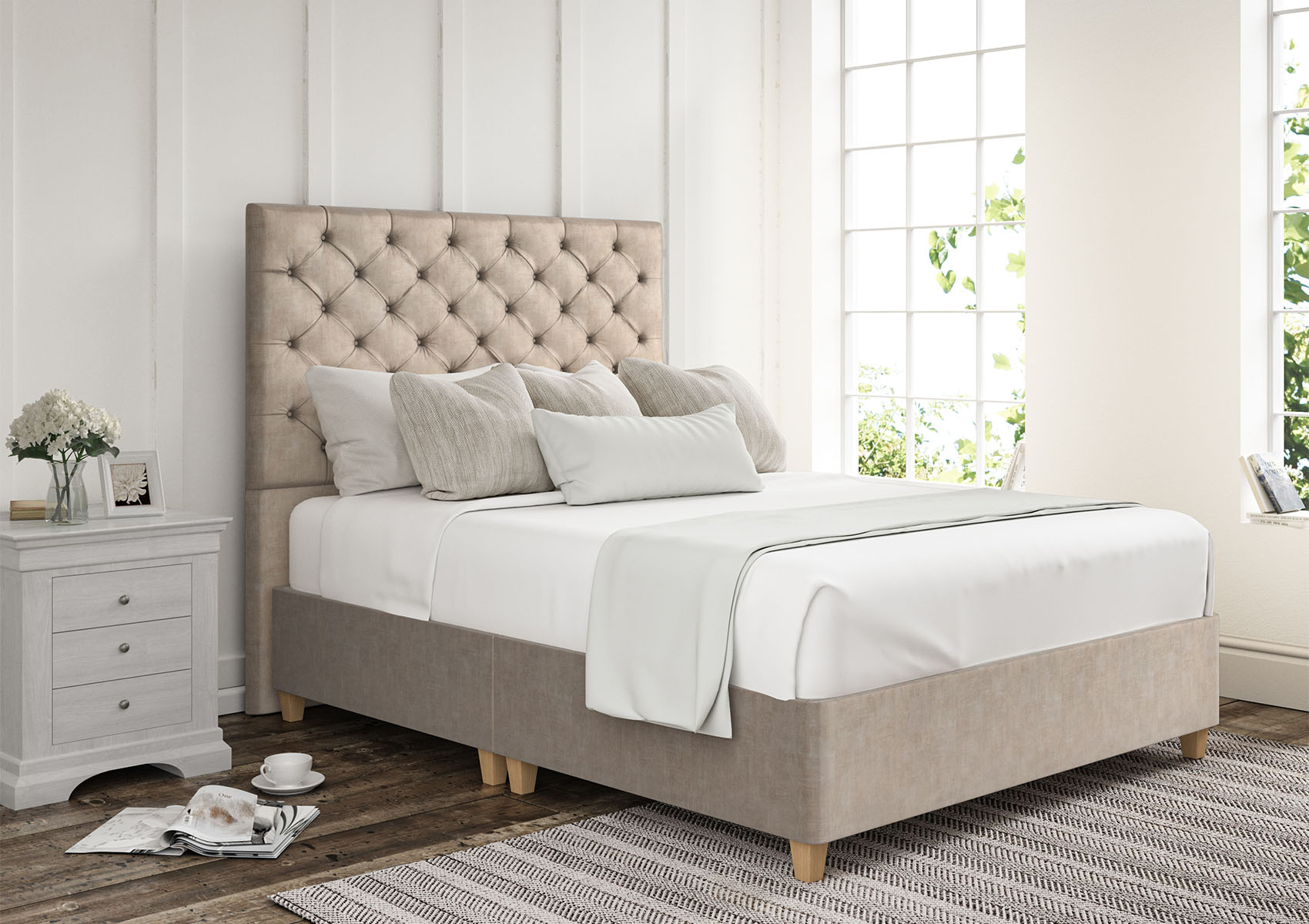 View Chesterfield Carina Parchment Upholstered Single Divan Bed Time4Sleep information