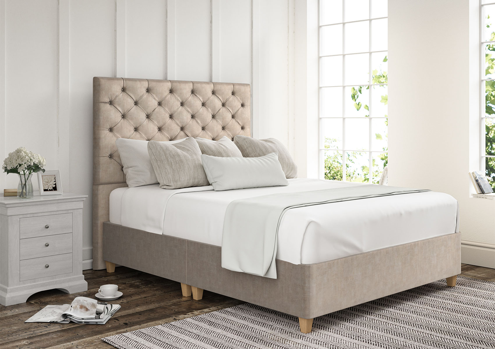 View Chesterfield Carina Parchment Upholstered Super King Divan Bed Time4Sleep information