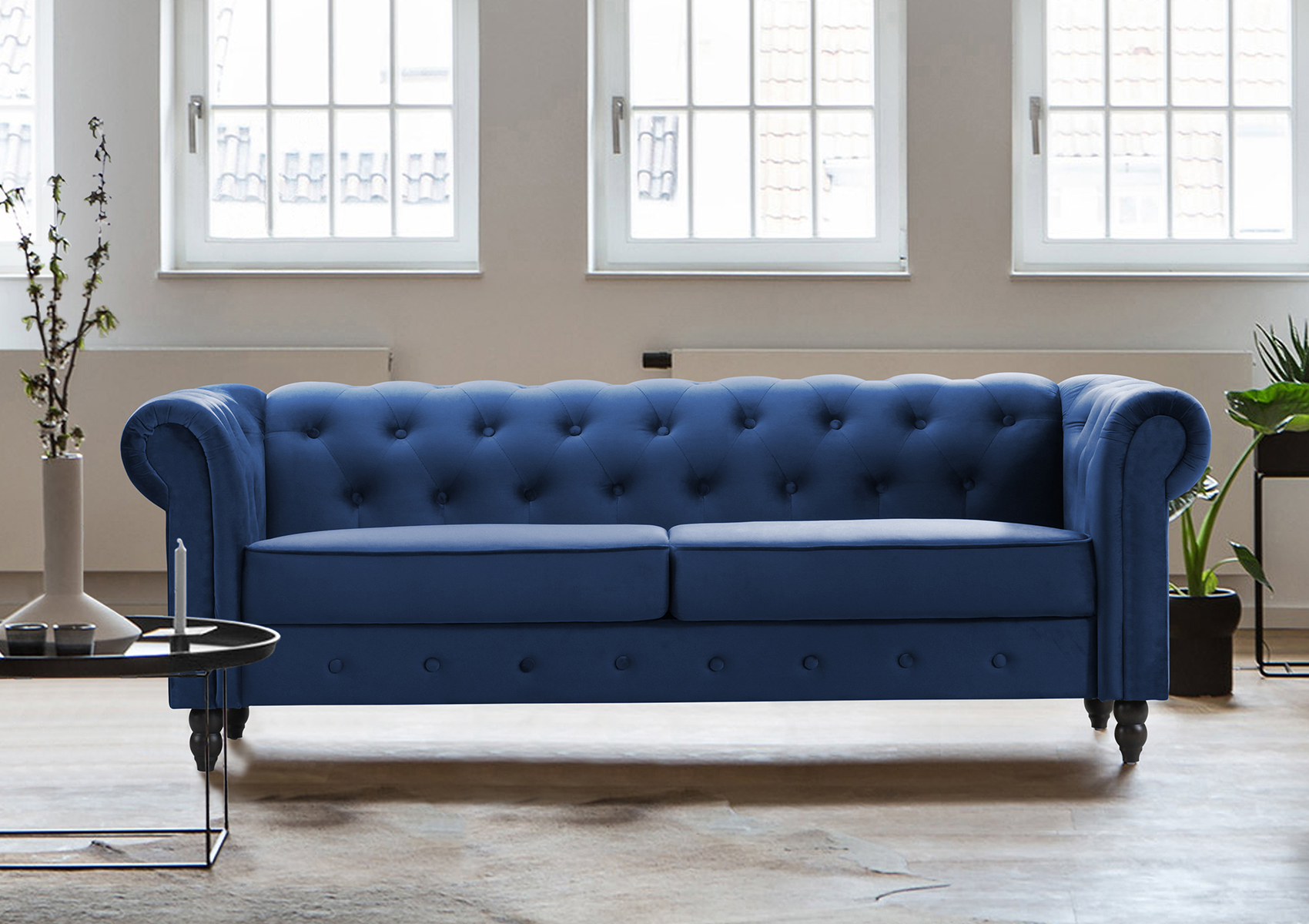 View Chesterfield Navy Velvet Sofa Time4Sleep information