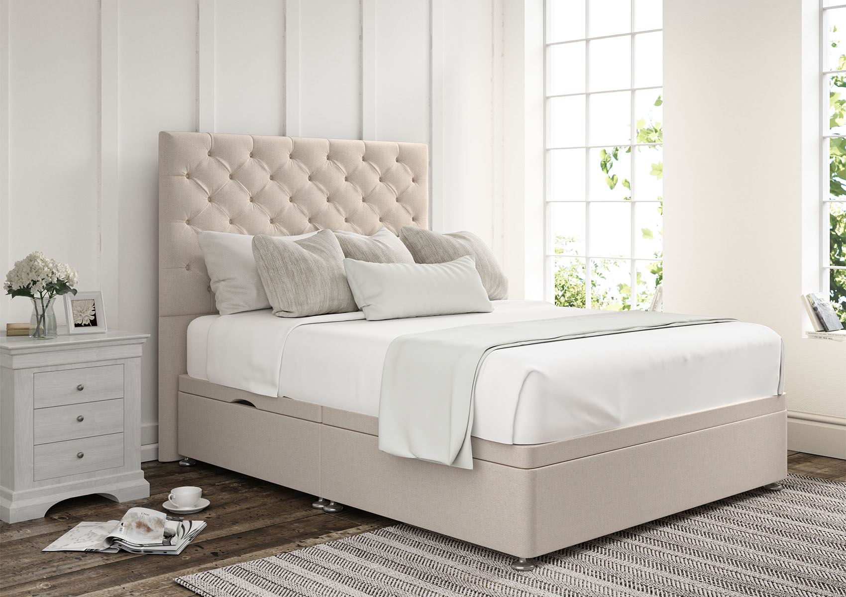 View Chesterfield Teddy Cream Upholstered Single Ottoman Bed Time4Sleep information