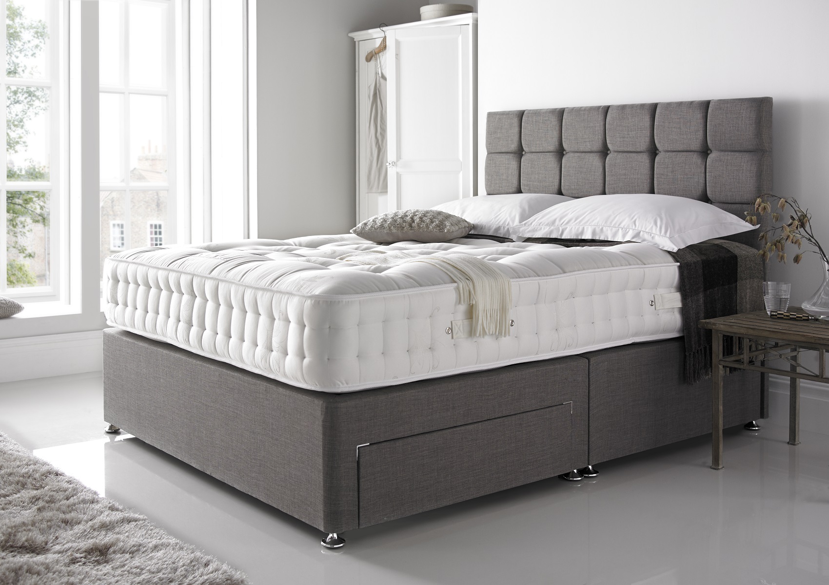 View Crystal Charcoal Upholstered Super King Divan Bed Time4Sleep information