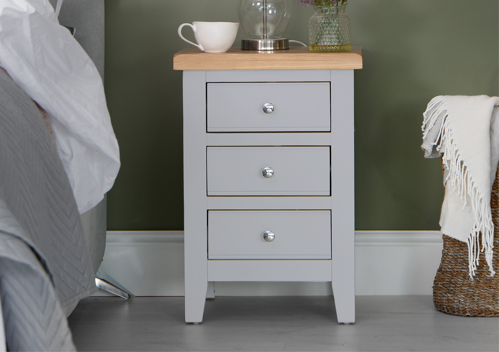 View Eastwood Grey 3 Drawer Bedside Time4Sleep information