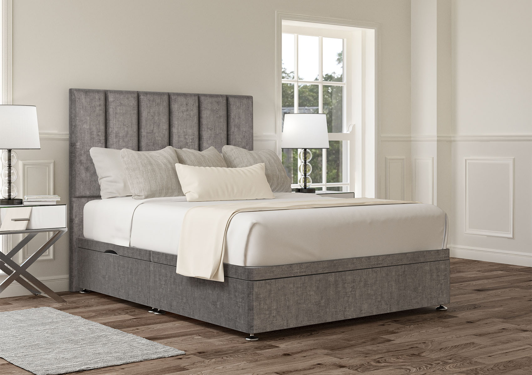 View Empire Arlington Ice Upholstered Double Ottoman Bed Time4Sleep information