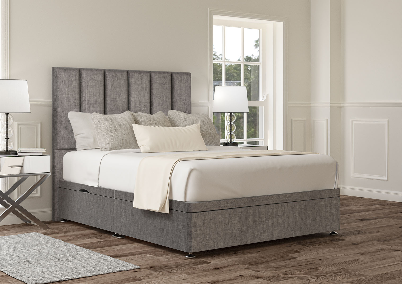 View Empire Arlington Ice Upholstered King Size Ottoman Bed Time4Sleep information