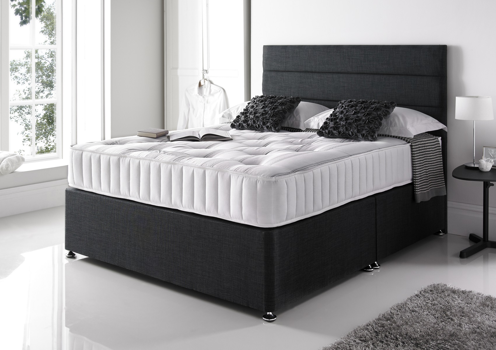 View Essentials Charcoal Upholstered King Size Divan Bed Time4Sleep information