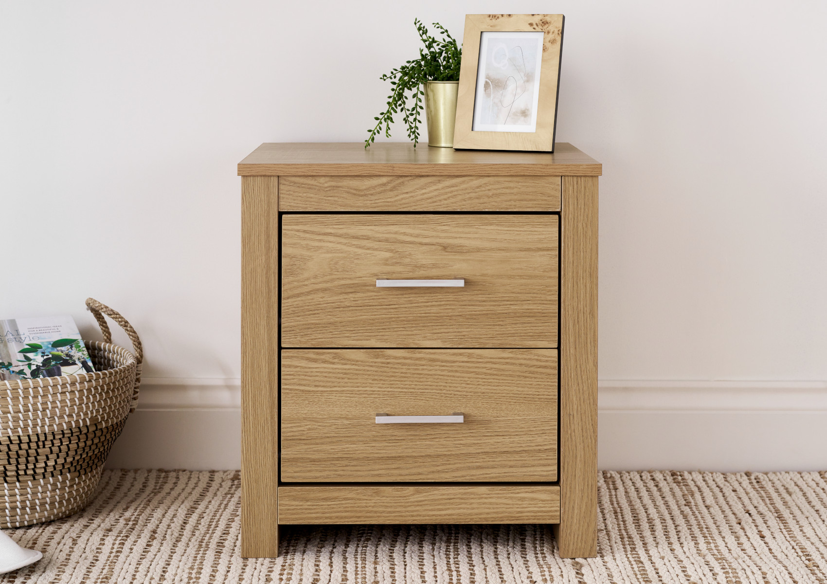 View Essentials 2 Drawer Oak Bedside Time4Sleep information