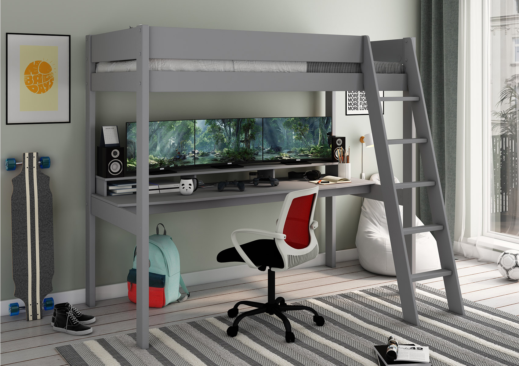View Estella Grey High Sleeper Bed Frame With Gaming Desk Time4Sleep information