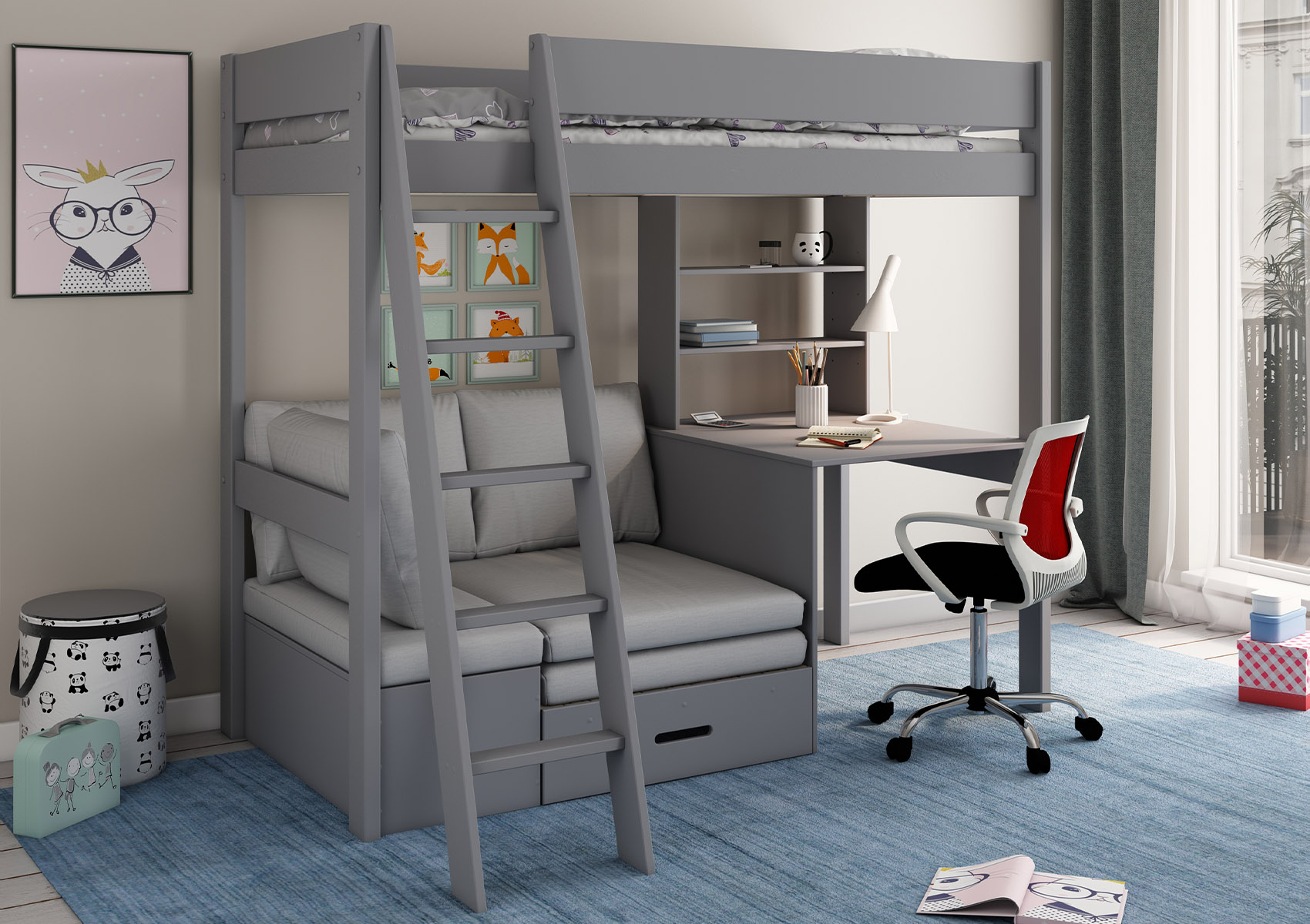 View Estella Grey High Sleeper Bed Frame With Desk Grey Futon Time4Sleep information