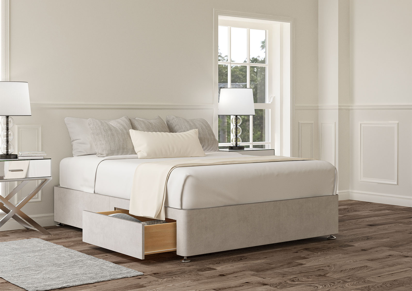 View 2 Naples Cream Upholstered Super King Storage Bed Time4Sleep information