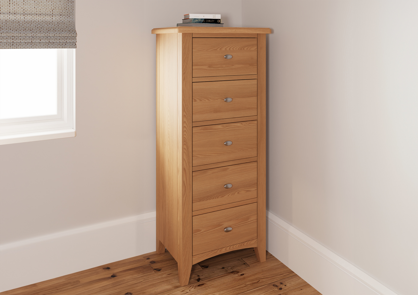 View Gainsborough Light Oak 5 Drawer Tallboy Time4Sleep information