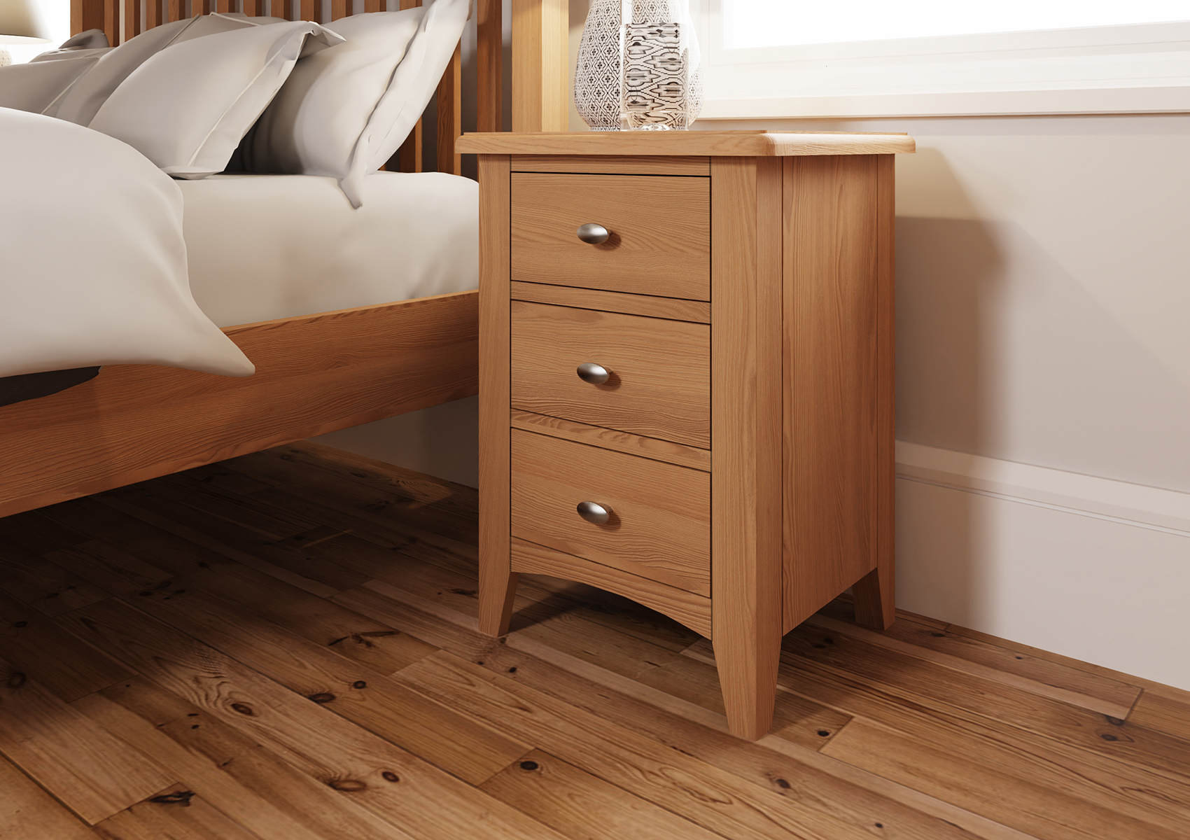 View Gainsborough Light Oak 3 Drawer Bedside Cabinet Time4Sleep information