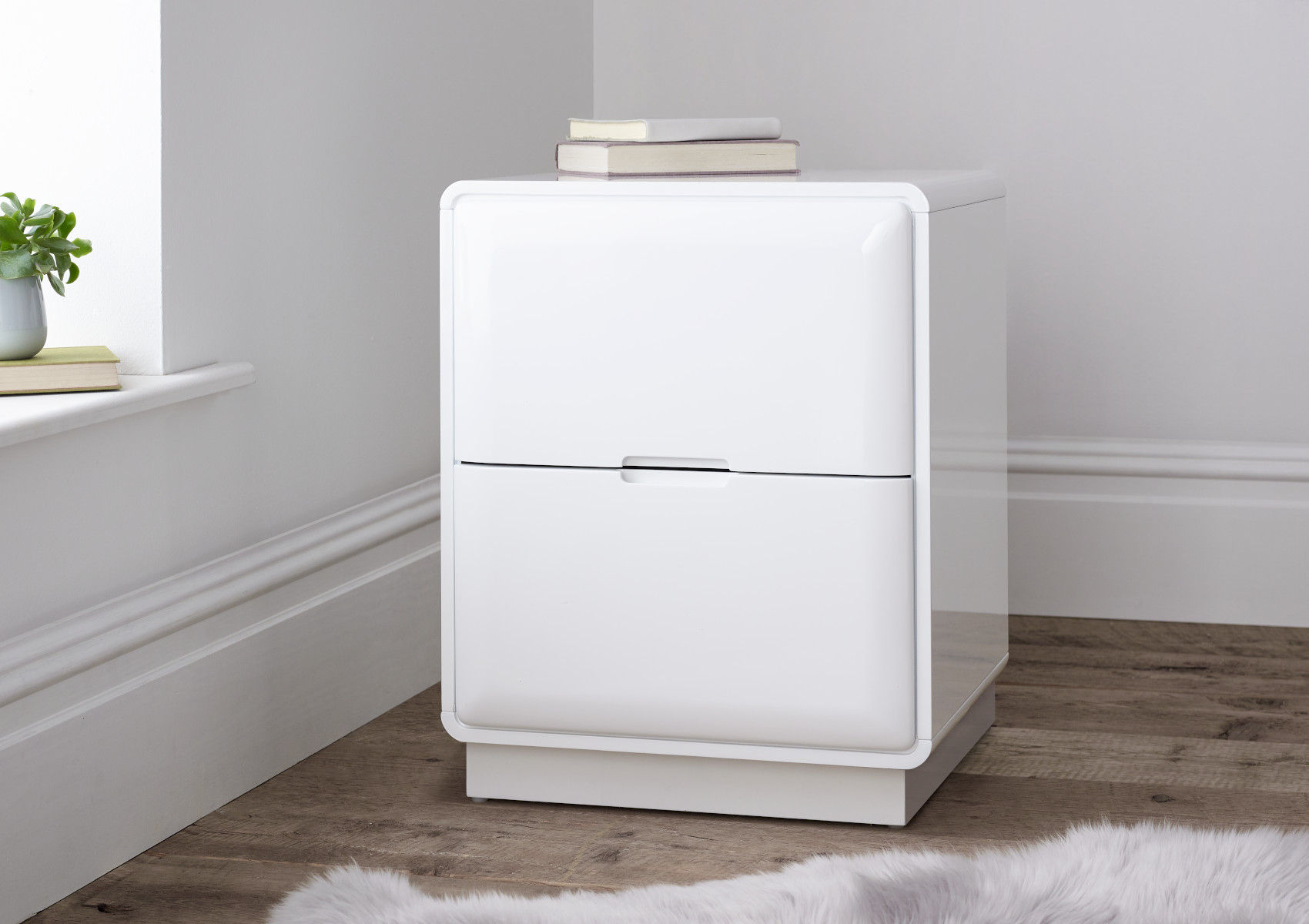 View Heron High Gloss 2 Drawer Bedside White Time4Sleep information