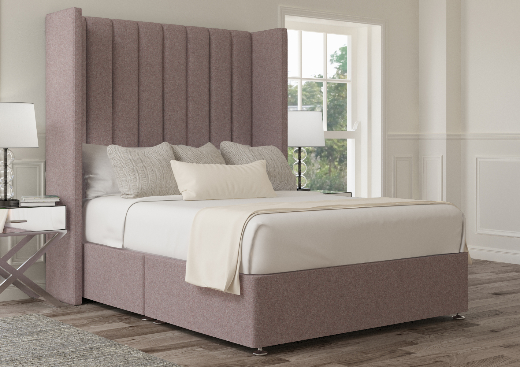 View Lola Gouache Raspberry Upholstered Super King Winged Bed Time4Sleep information