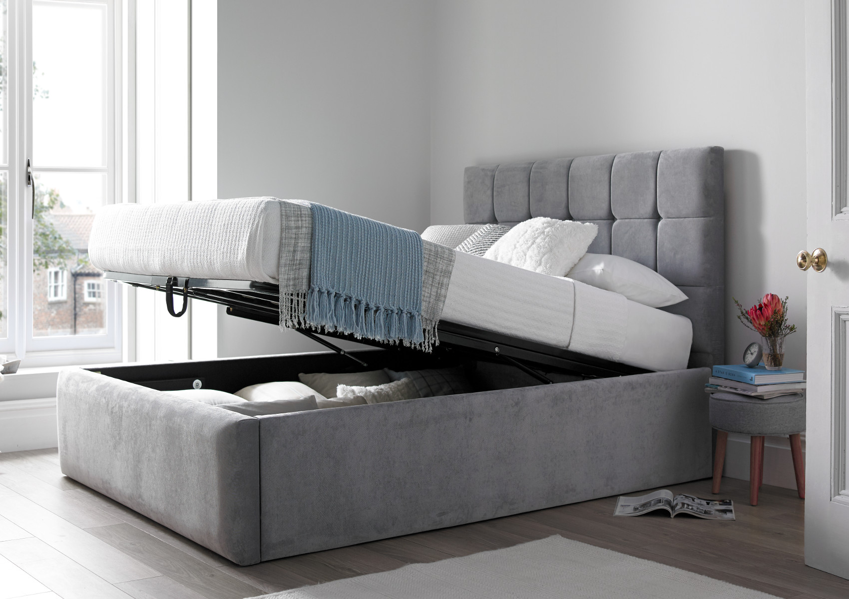 View Bromley Naples Silver Upholstered King Size Ottoman Bed Time4Sleep information