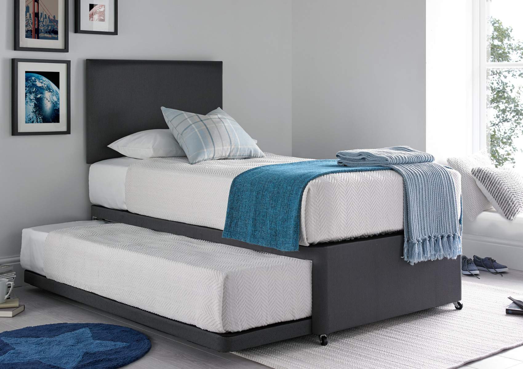 View Cheltenham Linoso Charcoal Upholstered Guest Bed With Mattresses Time4Sleep information