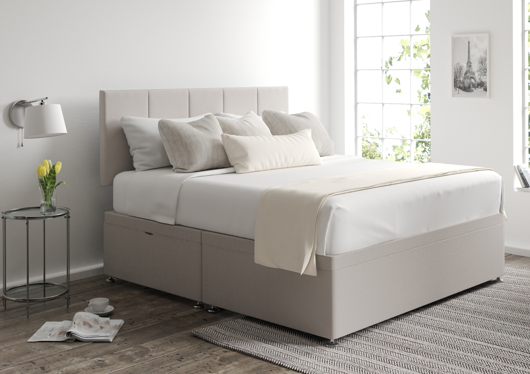 View Hannah Arran Pebble Upholstered Double Ottoman Bed Time4Sleep information