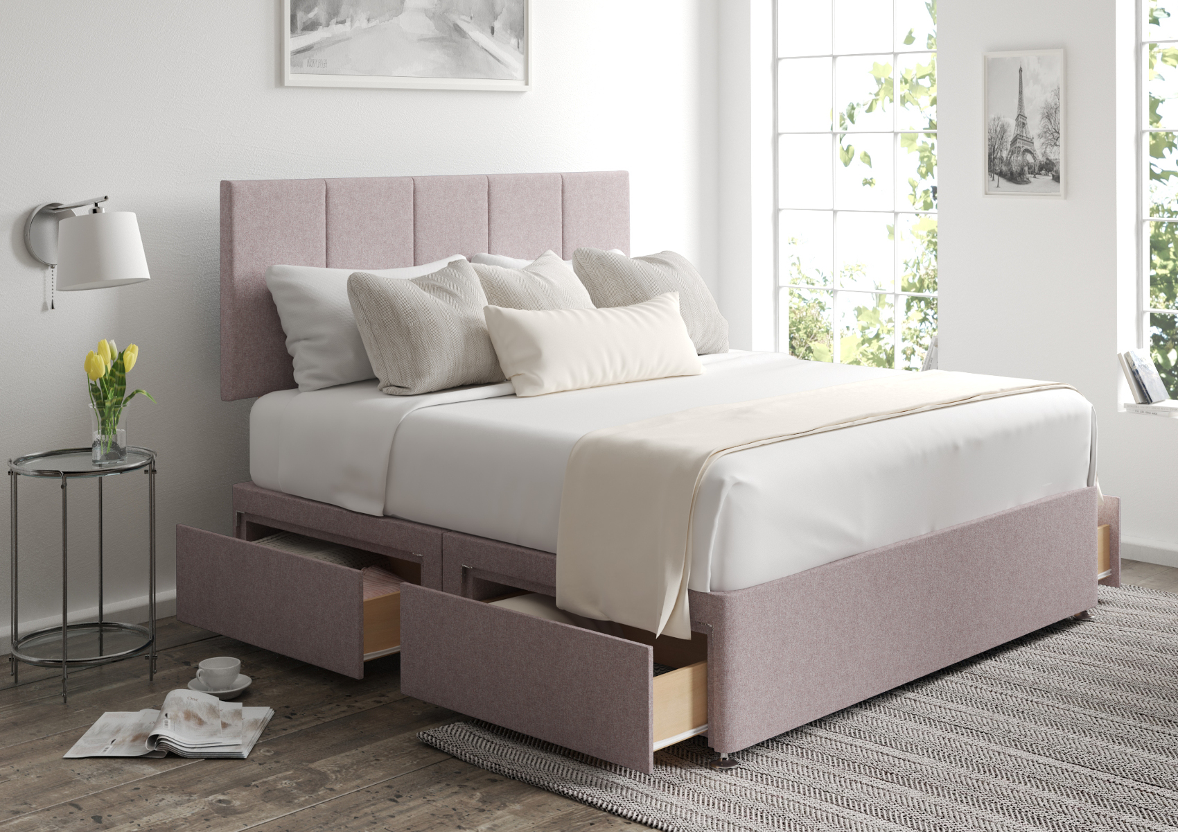 View Hannah Trebla Stone Upholstered Double Bed Time4Sleep information