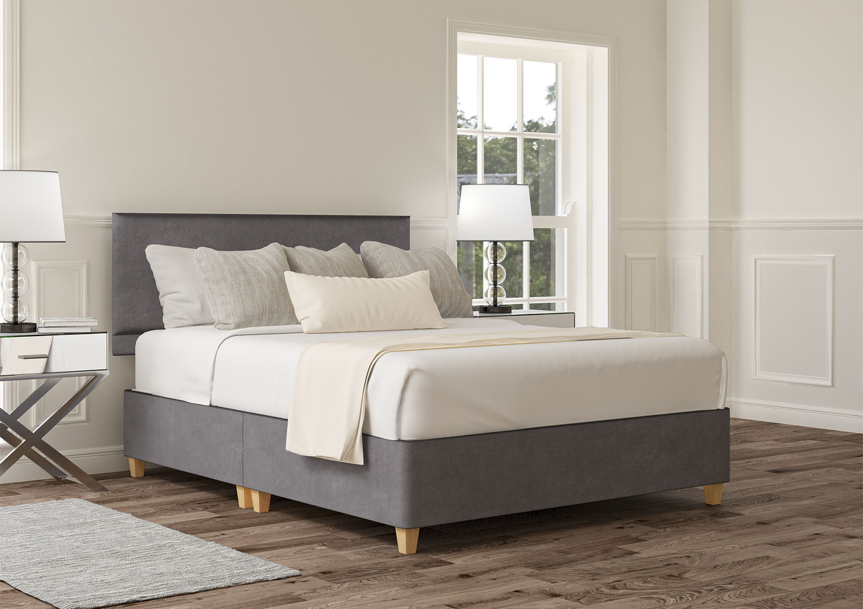 View Henley Plush Silver Upholstered Double Bed Time4Sleep information