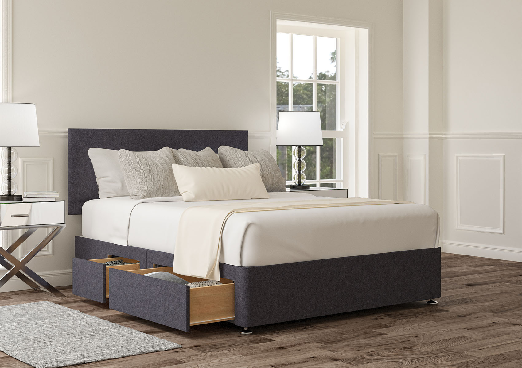 View Henley Verona Silver Upholstered Double Divan Bed Time4Sleep information