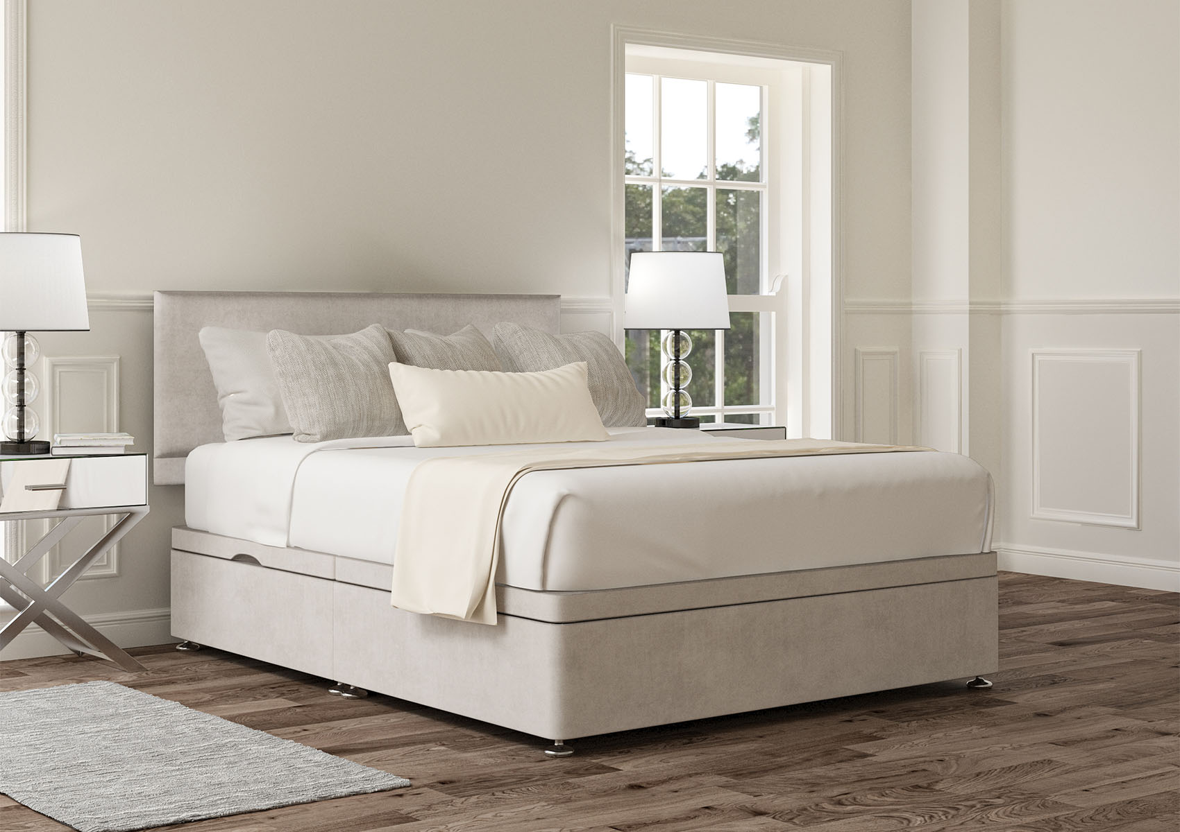 View Henley Naples Cream Upholstered Super King Ottoman Bed Time4Sleep information