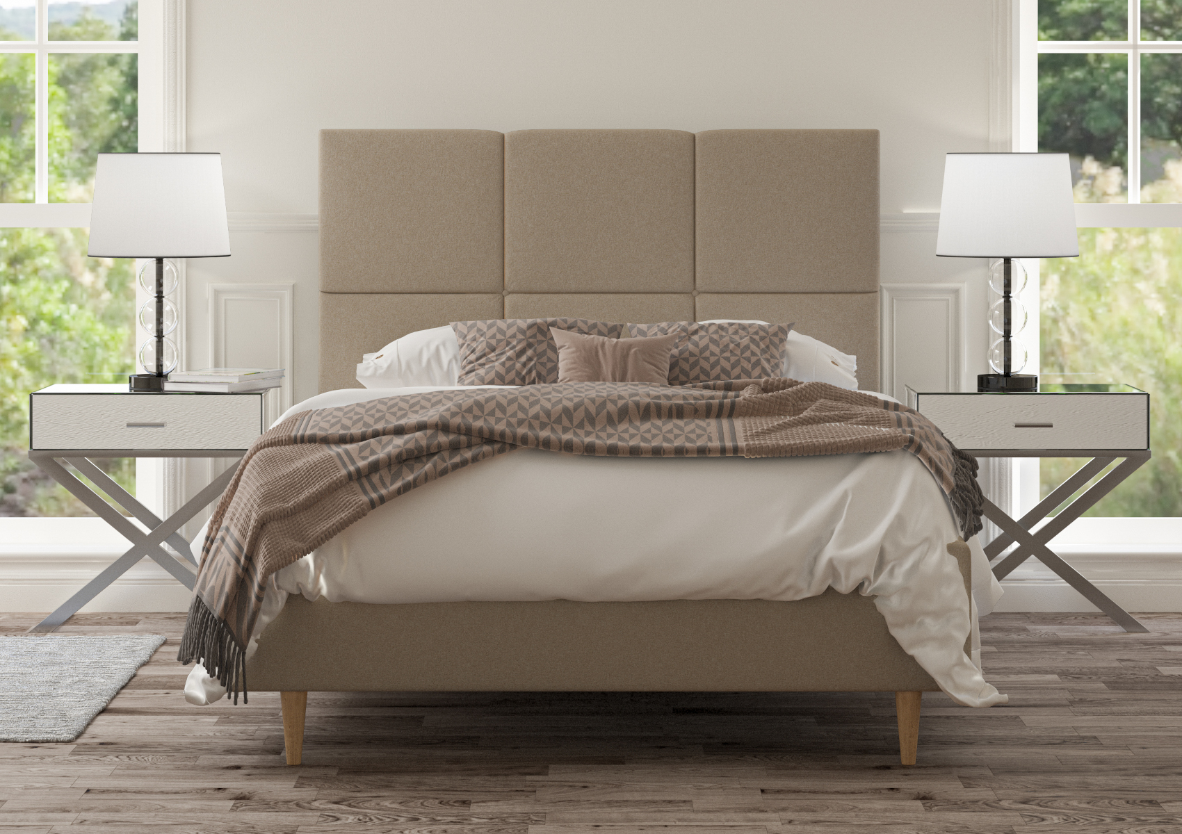 View Lauren Arran Natural Upholstered Super King Bed Time4Sleep information