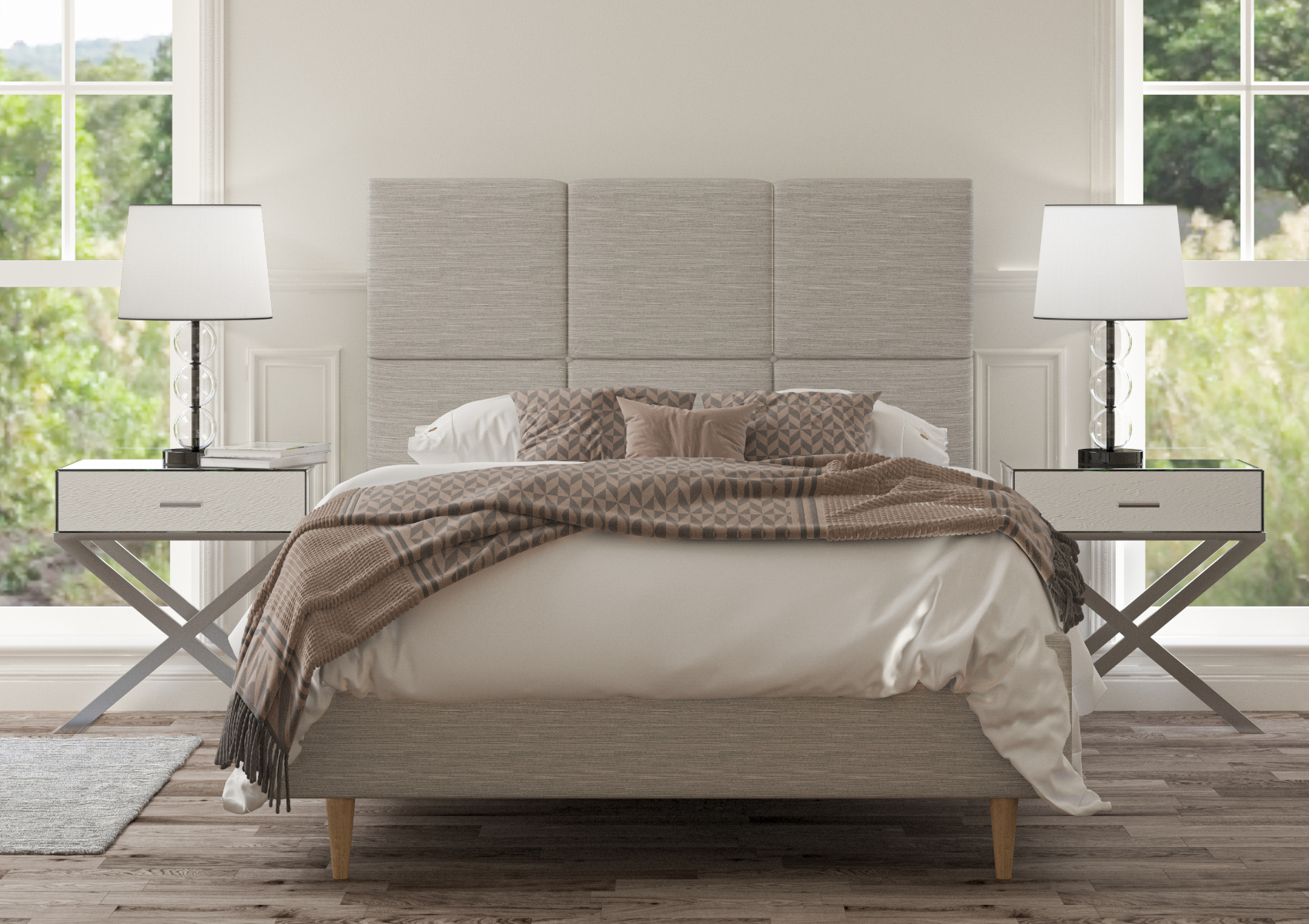 View Lauren Linea Fog Upholstered Double Bed Time4Sleep information