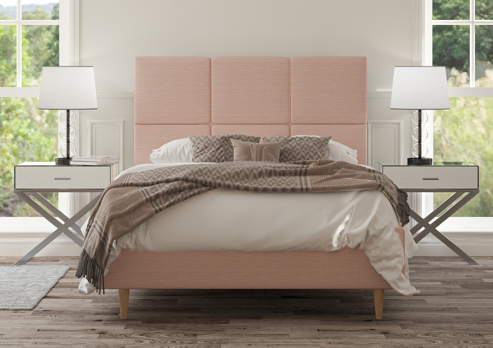 View Lauren Linea Powder Upholstered Super King Bed Time4Sleep information
