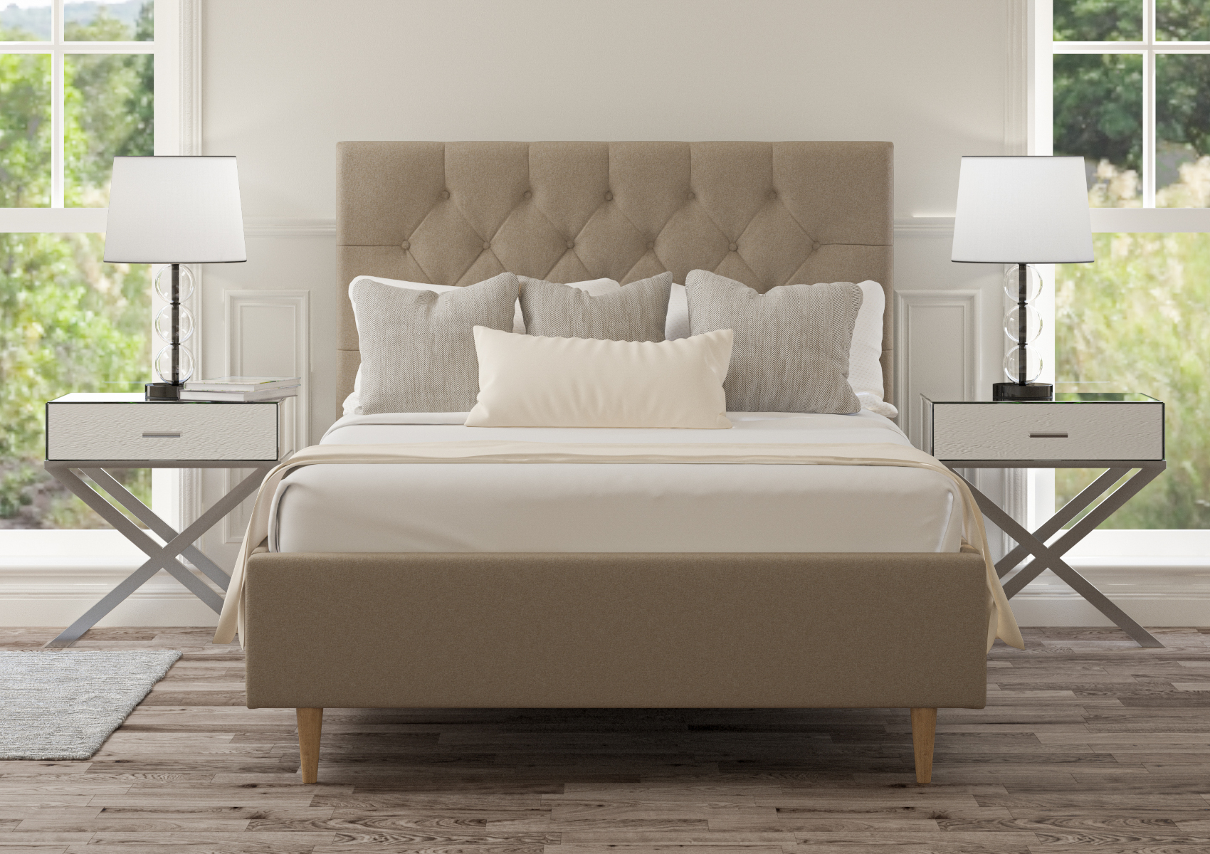 View Esther Arran Natural Upholstered Super King Bed Time4Sleep information