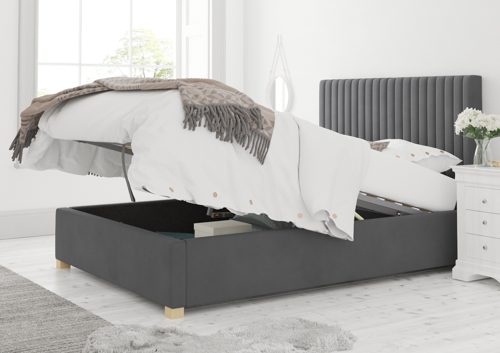 View Levisham Ottoman Plush Velvet Steel Bed Frame Only Time4Sleep information