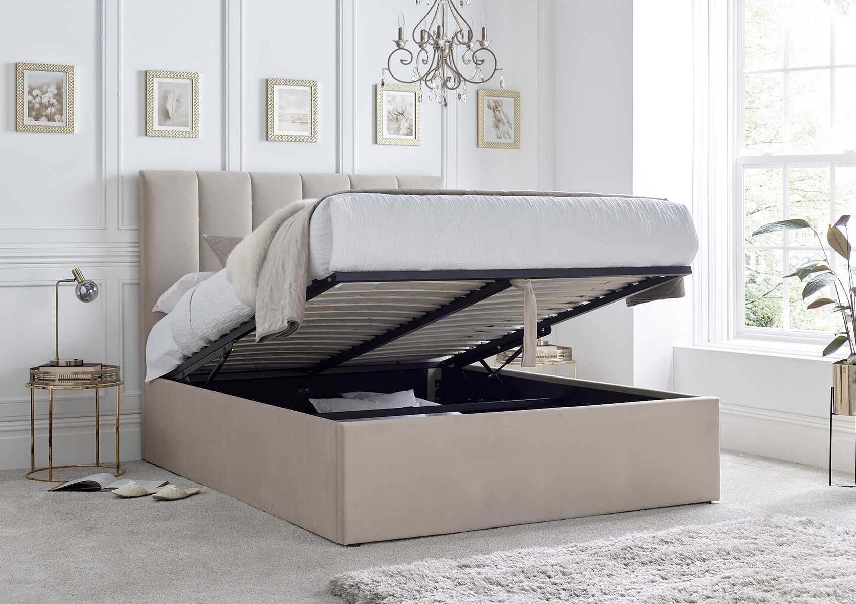 View Linea Stone Upholstered Ottoman Bed Frame Only Time4Sleep information