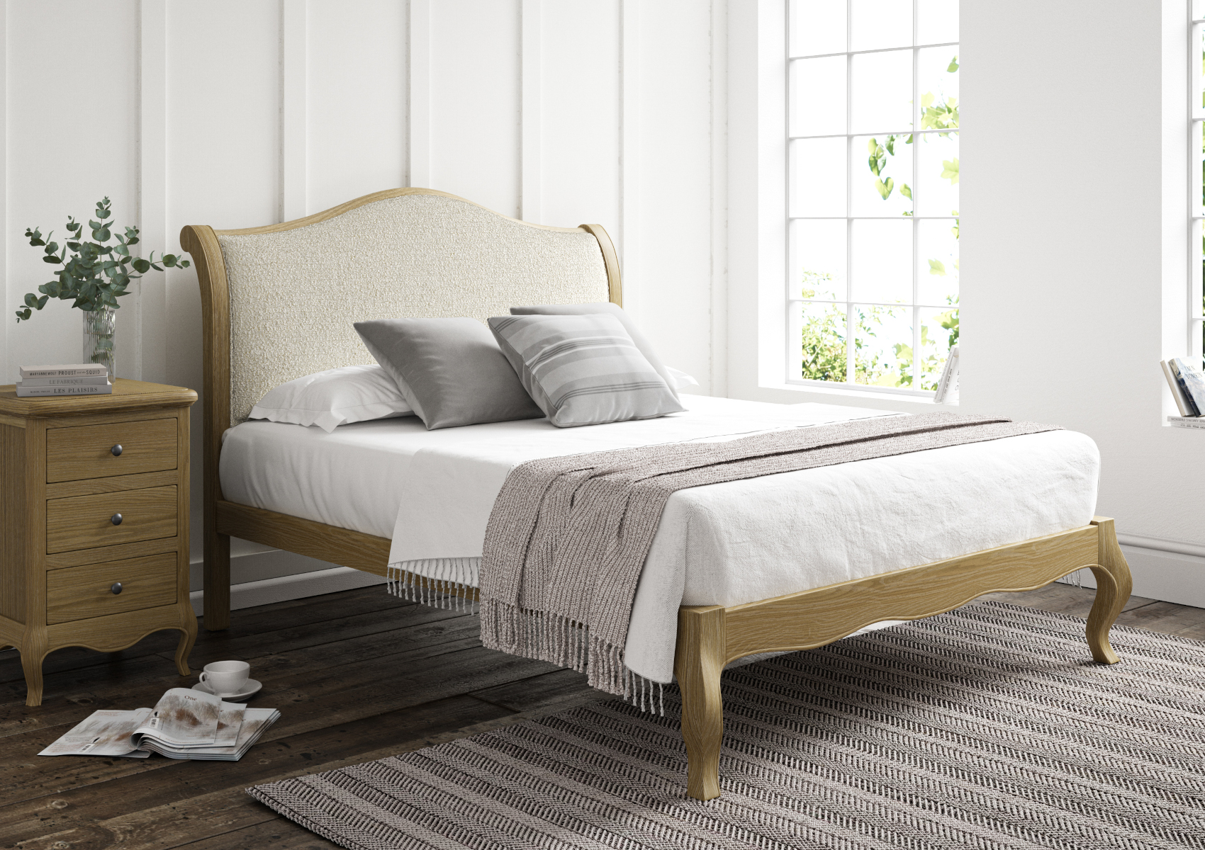 View Lyon Boucle Ivory Upholstered Oak Bed Frame LFE Bed Frame Only Time4Sleep information